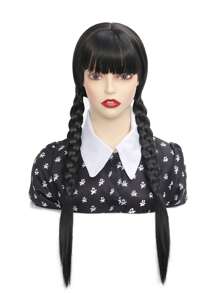 Tóc giả tổng hợp bện dài có tóc mái - màu đen - Xem 1