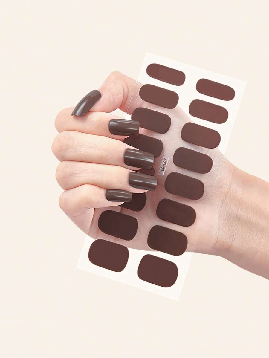 Khaka Đồng Màu Sơn Móng Tay Dải, 1 Tấm Móng Tay Nghệ Thuật Miếng Dán & 1 Dũa Móng Tay, bộ Dụng Cụ Làm Móng Tay Cho Nữ Cô Gái Dán Móng Tay DIY - màu nâu - Xem 1