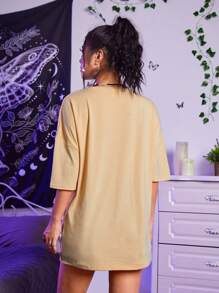 ROMWE Goth Áo thun nữ Thú vật Lá thư Giải trí - Màu be - Xem 2