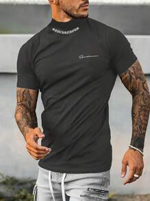 Manfinity Homme Áo thun & Áo lót Nam Thêu Lá thư Giải trí - Màu xám đen - Xem 1