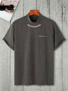 Manfinity Homme Áo thun & Áo lót Nam Thêu Lá thư Giải trí - Màu xám đen - Xem 3