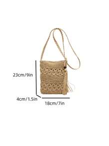 優雅 復古流蘇穗子純色女士斜肩包 - 米色 - 查看 5