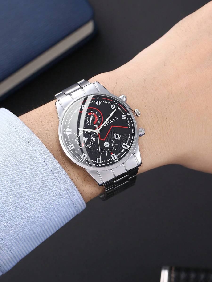 Men Round Pointer Date Quartz Watch - Silver - View 1