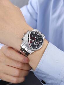 Men Round Pointer Date Quartz Watch - Silver - View 3