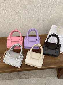 Chicas Bolsa cuadrada de litchi en relieve con cadena PU con solapa - Negro - Ver 1