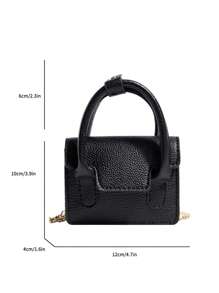 Chicas Bolsa cuadrada de litchi en relieve con cadena PU con solapa - Negro - Ver 4