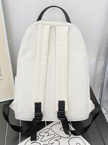 Girls Figure Patch Decor Polyester Preppy Functional Backpack - White - View 4