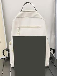 Girls Figure Patch Decor Polyester Preppy Functional Backpack - White - View 5