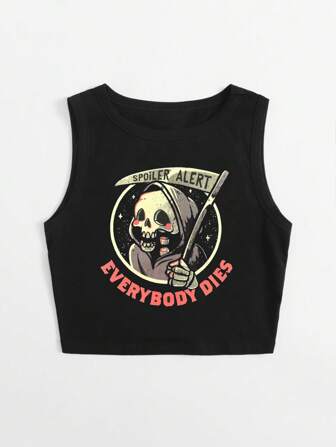 Eduely Débardeur à imprimé tête de mort et lettrage, école