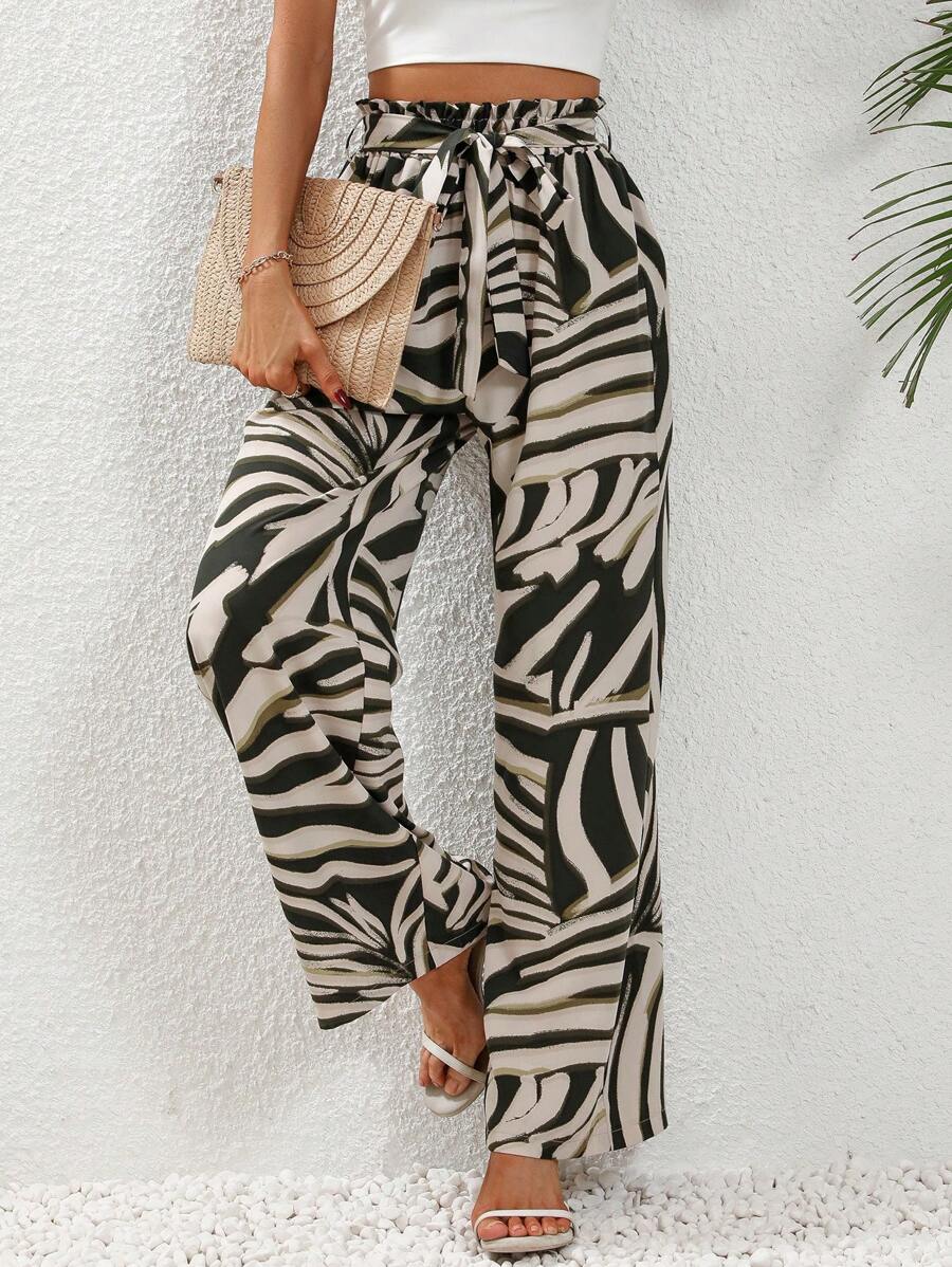 SHEIN LUNE Quần nữ Thắt lưng Quần paper-bag Tất cả trên in Giải trí - màu xanh lá - Xem 1