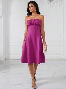 SHEIN Frenchy Ruched Bust Tube Dress Christmas Elegant - Hot Pink - View 2