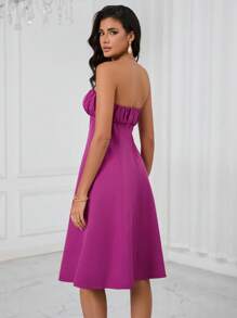 SHEIN Frenchy Ruched Bust Tube Dress Christmas Elegant - Hot Pink - View 3