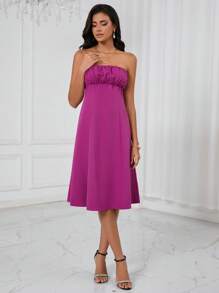 SHEIN Frenchy Ruched Bust Tube Dress Christmas Elegant - Hot Pink - View 6