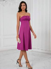 SHEIN Frenchy Ruched Bust Tube Dress Christmas Elegant - Hot Pink - View 7