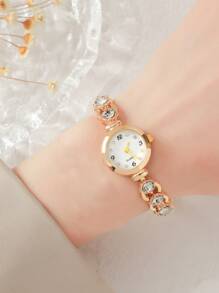 Orologio al quarzo con puntatore rotondo decorato con strass, regalo ideale per studenti che tornano a scuola - Dorato - Visualizzare 4