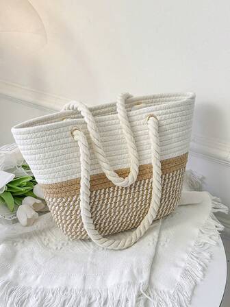 女士时尚编织手提包，新品，带肩带和可调节斜挎带的手提包，卡其色