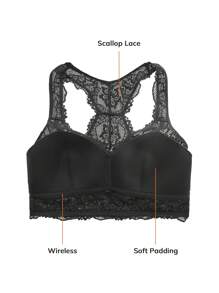 LUVLETTE Lingerie Full Coverage Racerback Lounge Lace Bra - Black - View 3