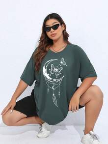 Flirla 休閒星空 蝴蝶型大碼T恤 - 水鴨藍 - 查看 1