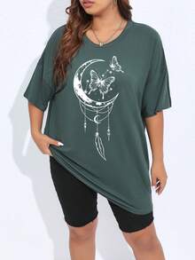 Flirla 休閒星空 蝴蝶型大碼T恤 - 水鴨藍 - 查看 3