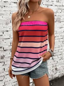 SHEIN VCAY Striped Print Tube Top - Multicolor - View 3