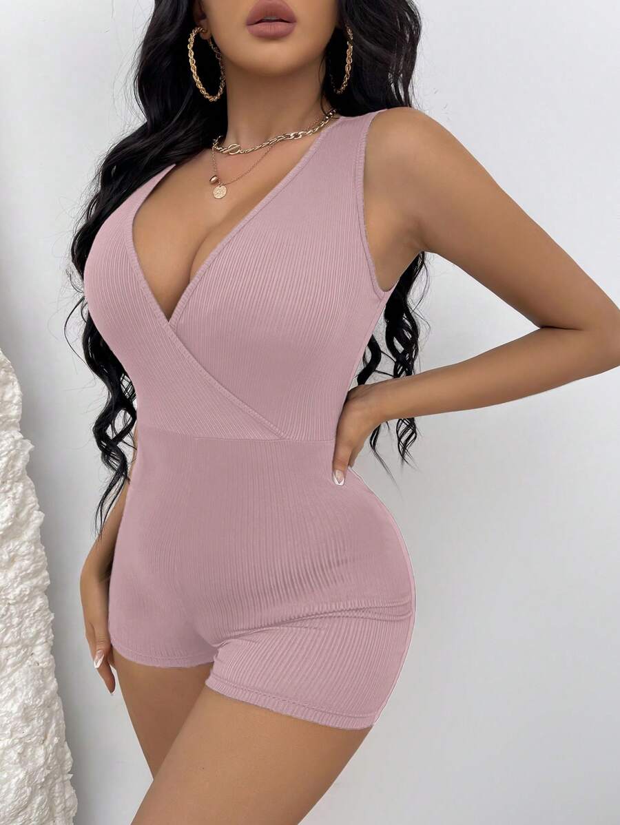 SHEIN Essnce Đơn vị Nữ Gân đan màu trơn - Hồng - Xem 1