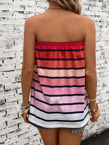 SHEIN VCAY Striped Print Tube Top - Multicolor - View 2