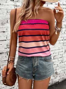 SHEIN VCAY Striped Print Tube Top - Multicolor - View 1