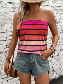 SHEIN VCAY Striped Print Tube Top - Multicolor - View 5