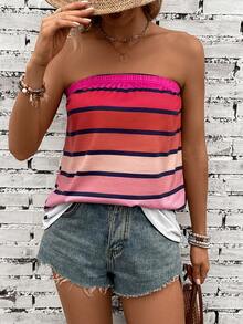 SHEIN VCAY Striped Print Tube Top - Multicolor - View 6