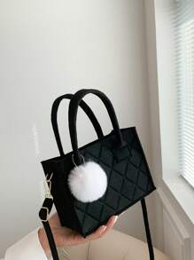 Lightweight, Portable, Large Capacity Casual, Fashion Mini Stitch Square Bag Solid Color Double Handle Portable, Single Small Wallet College, Back to School, Work, Business, Commute, Outdoors For Teen Girls, For Teenagers Plush For Girls, Women, College Students, Rookies & White-collar Workers For Fall, Winter Essential, For Work, Office, Commute, For Autumn & Winter, Outdoors