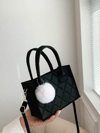 輕便、便攜、大容量休閒、時尚迷你縫線方包素色雙手柄便攜、單一小錢包大學、返校、工作、商務、通勤、青少年女孩戶外、青少年毛絨女孩、女士、大學生、菜鳥白領秋冬必備, 上班, 辦公室, 通勤, 秋冬, 戶外