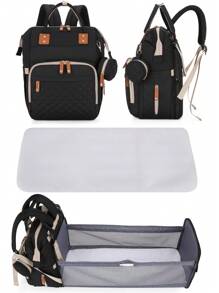 Baby Quilted Detail Diaper Bag - Black - View 1