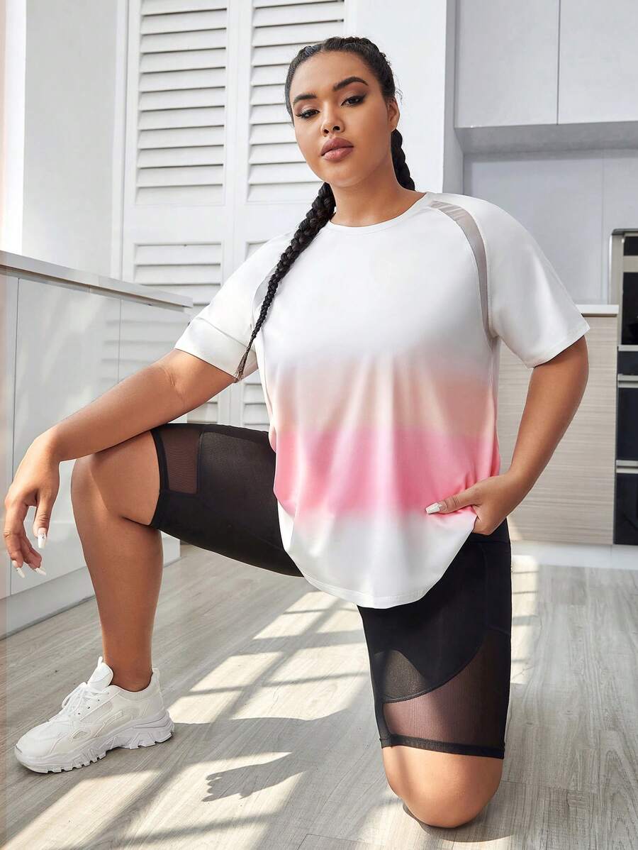 Easithlete 大碼漸層插肩袖運動T恤 - 彩色 - 查看 1