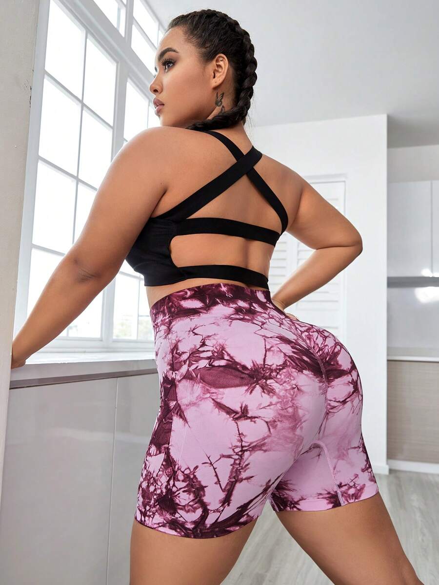 Yoga Floral Quần short thể thao Plus Size Cà vạt nhuộm - Nhiều màu - Xem 1
