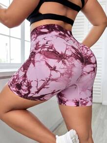 Yoga Floral Quần short thể thao Plus Size Cà vạt nhuộm - Nhiều màu - Xem 2