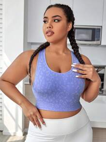 Yoga Basic Plus Leopard Print Crisscross Back Sports Bra - Lilac Purple - View 3