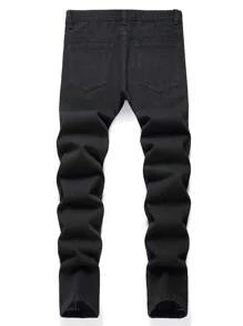 Nam In Sao Rách Tương phản Đường may bên Quần jean - màu đen - Xem 2