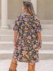 大碼印花娃娃裙 - 彩色 - 查看 2