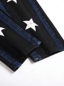 Nam In Sao Rách Tương phản Đường may bên Quần jean - màu đen - Xem 4