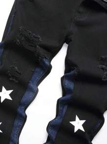 Nam In Sao Rách Tương phản Đường may bên Quần jean - màu đen - Xem 5