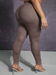 SHEIN SXY 大碼高腰接縫細節緊身打底褲 - 摩卡棕 - 查看 2