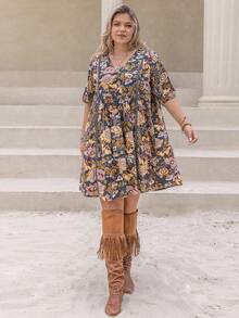 大碼印花娃娃裙 - 彩色 - 查看 7