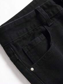 Nam In Sao Rách Tương phản Đường may bên Quần jean - màu đen - Xem 9