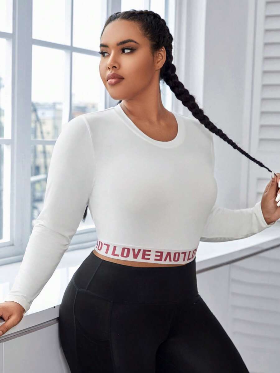 SHEIN Sports Plus Letter Graphic Crop Sports Tee - White - View 1