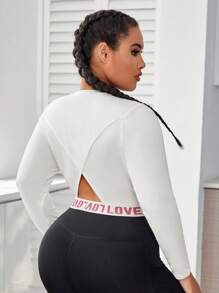 SHEIN Sports Plus Letter Graphic Crop Sports Tee - White - View 2