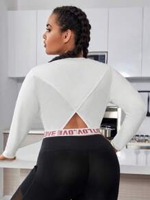 SHEIN Sports Plus Letter Graphic Crop Sports Tee - White - View 3