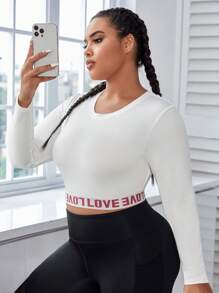 SHEIN Sports Plus Letter Graphic Crop Sports Tee - White - View 4