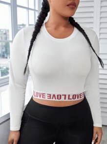 SHEIN Sports Plus Letter Graphic Crop Sports Tee - White - View 5