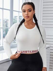 SHEIN Sports Plus Letter Graphic Crop Sports Tee - White - View 6