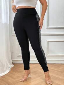 SHEIN Essnce Taglie Forti Leggings paillette a contrasto orlo a fessura